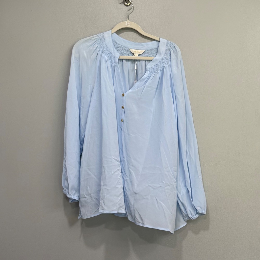 Lilly Pulitzer Elsa Top Bluette 100% Silk Smocked Blouse XXL 019079